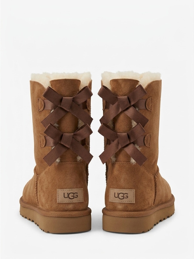 Ugg Bailey Bow Ii Mid Calf Shearling Lined Suede Boots Chestnut Brown Size 9